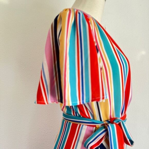 Louna Meghan Striped Multicolor Maxi Wrap Dress Size Small RTR Chic & Flowy - Picture 7 of 14